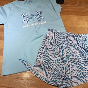 Girls Size 6x Under Armour Shirt And Shorts Outfit Set New